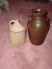 NC pottery churn and whiskey jug