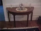 Kittinger console table and Sterling tea set