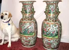 Rose Medallion Temple Vases, 35.5 in 