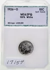 1926 Ms 63 Pq Mercury Dime, Graded Pci