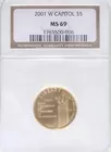 2001 W Capitol $5 Gold Coin, Ms 69, Ngc