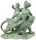 Lg. Bronze Sculpture of Woman, Child & Panther