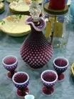 FENTON PLUM DECANTER W/4 GLASSES