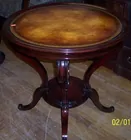 Round Leather Top Occasional Table (nice condition