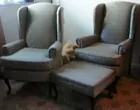 Pair of Queen Ann Style Chairs w/Footstool In Ligh